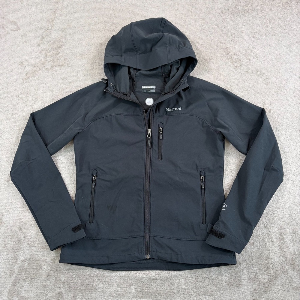 Marmot Tempo Softshell‎ M3 Jacket Women Small Black Hooded Wind Water Proof Hike